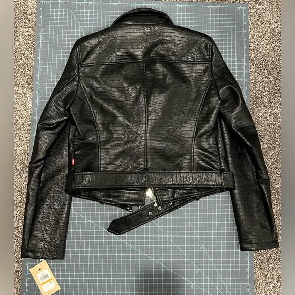 Levi’s black croc faux leather moto jacket - Picture 2 of 15